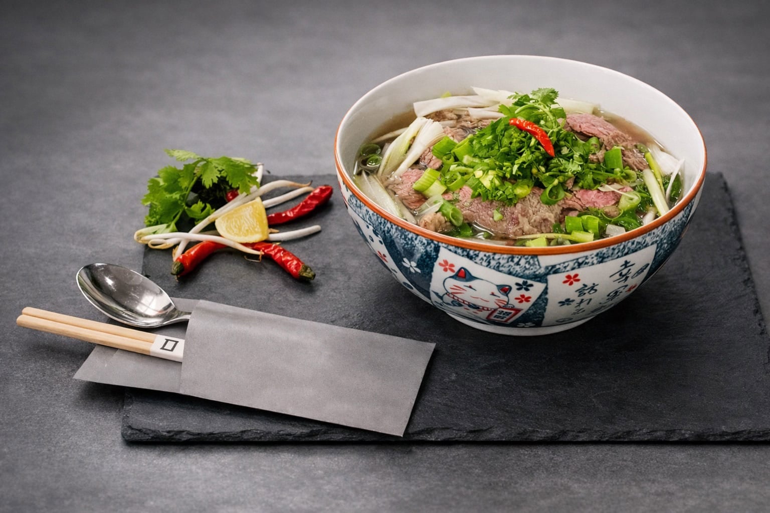 Pho Suppe als frische Spezialität im Restaurant am Markt