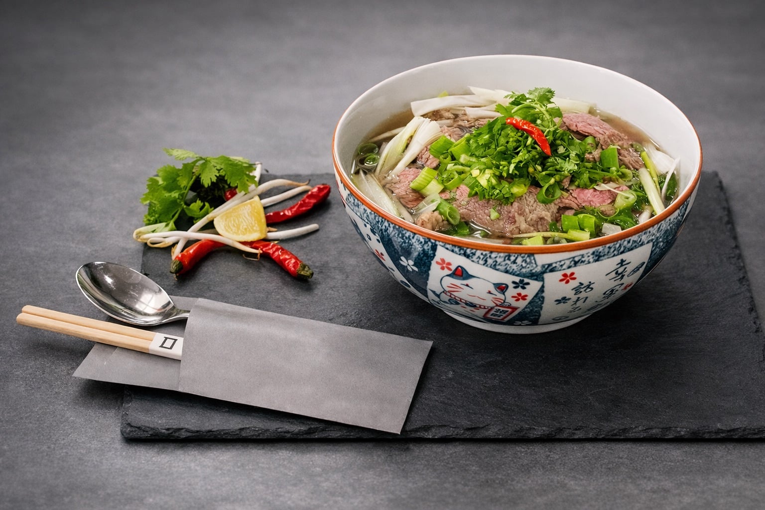 Pho Suppe als frische Spezialität im Restaurant am Markt